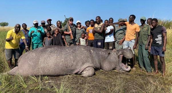African Community residents preparing to process a Hippo Bull