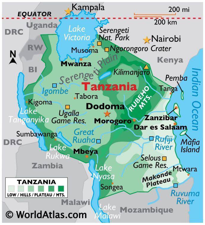 Tanzania and all its neighbours and hunting areas. Image courtesy of World Atlas