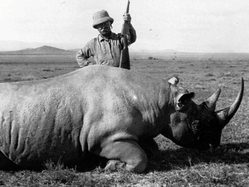 THEODORE ROOSEVELT WITH RHINO TROPHY