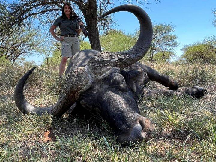 Tamlyn with a mature Cape buffalo bull during a dangerous game safari