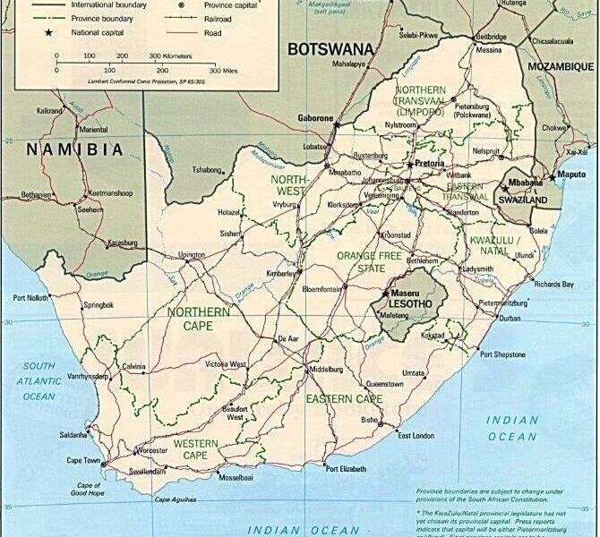 Map of South Africa showing the provinces