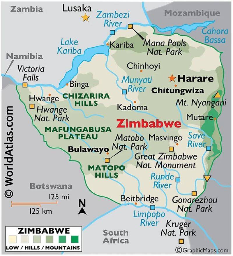 Map of Zimbabwe.